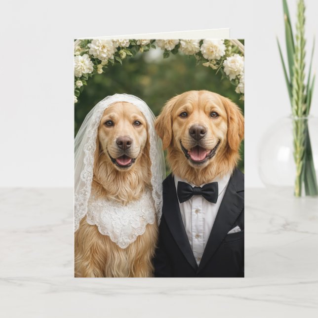 Golden Retriever Bride and Groom Congratulations Card (Front)
