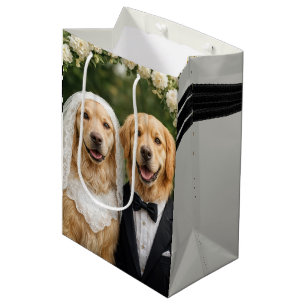 Golden Retriever Bride and Groom Portrait Medium Gift Bag