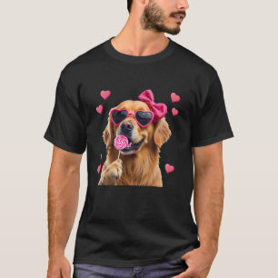 Golden Retriever Bubble Gum Coquette Bow Cute Dog T-Shirt