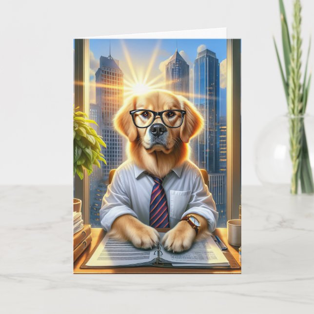Golden Retriever Businessman For Boss's Day Card (Front)