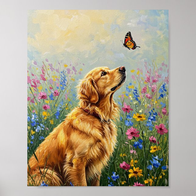 Golden Retriever & Butterfly | Expressive Art Poster (Front)