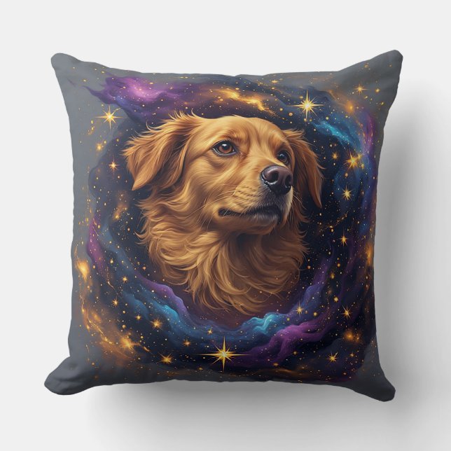 Golden Retriever by Whimsical Cosmos Cushion (Front)