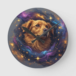 Golden Retriever by Whimsical Cosmos Round Clock