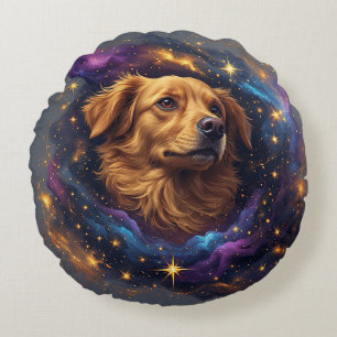 Golden Retriever by Whimsical Cosmos Round Cushion