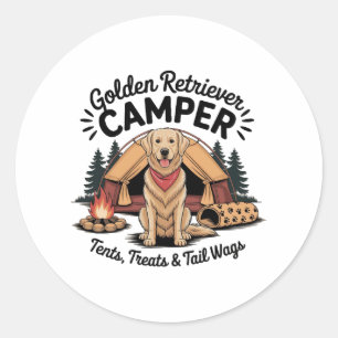 Golden Retriever Camper– Tents, Treats & Tail Wags Classic Round Sticker