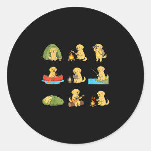 Golden retriever camping cute dog hiking camper  classic round sticker