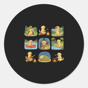 Golden retriever camping cute dog hiking camper  classic round sticker