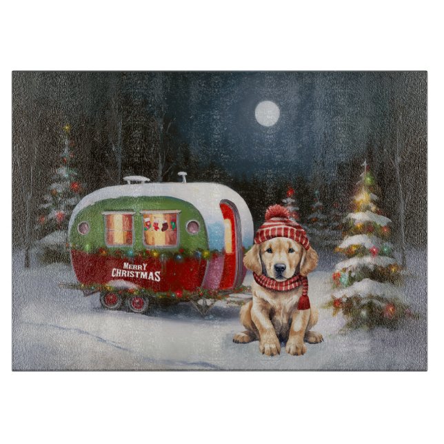 Golden Retriever Caravan Christmas Adventure Cutting Board (Front)