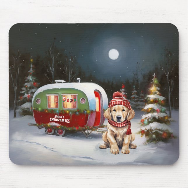 Golden Retriever Caravan Christmas Adventure Mouse Pad (Front)