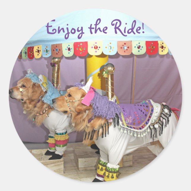 Golden Retriever Carousel Horses Classic Round Sticker (Front)
