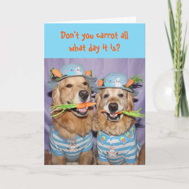 Golden Retriever Carrot Easter Card (Front)