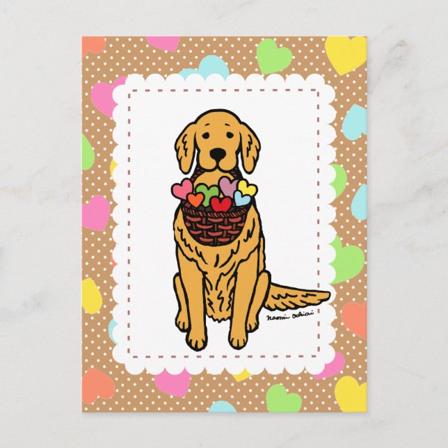 Golden Retriever Cartoon Hearts Postcard (Front)