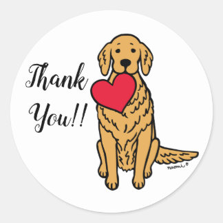 Golden Retriever Cartoon Red Heart Thank You Classic Round Sticker