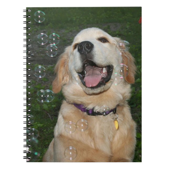 Golden Retriever Catching Bubbles Notebook (Front)