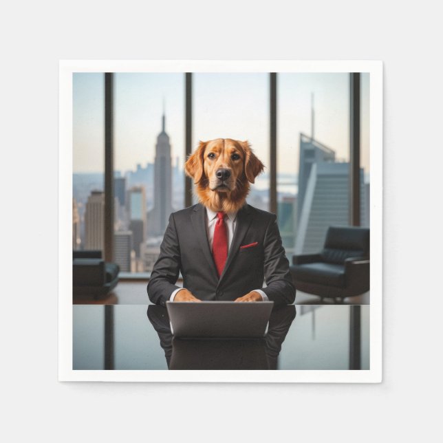 Golden Retriever CEO In a Modern High-rise Office Napkin (Front)