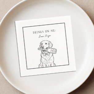 Golden Retriever Champagne Wedding Cocktail Napkin