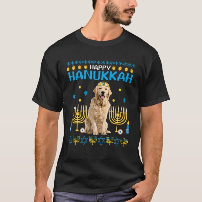 Golden Retriever Chanukah Jewish Ugly Hanukkah Swe T-Shirt (Front)
