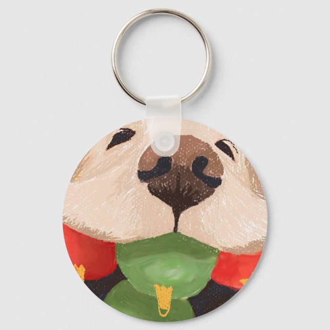 Golden Retriever Christmas Balls Mouth Hilarious Key Ring (Front)