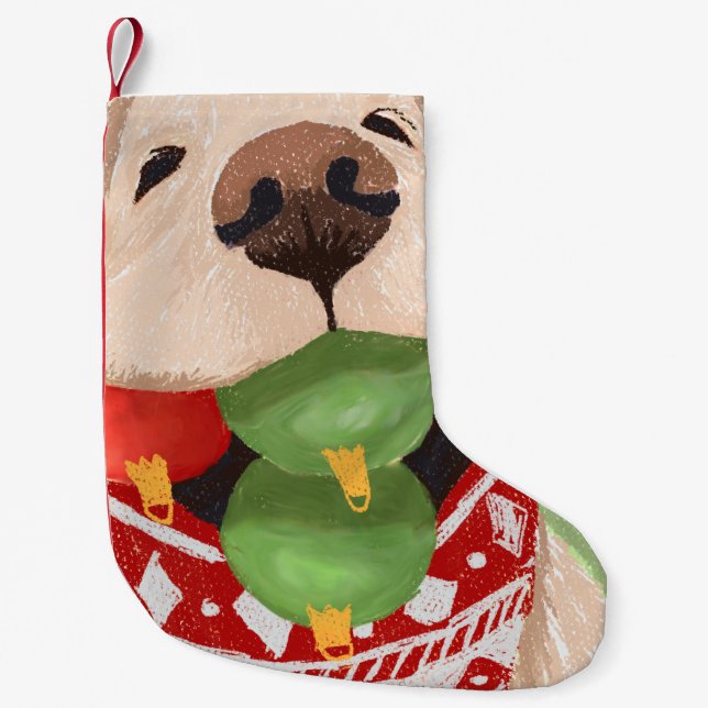 Golden Retriever Christmas Balls Mouth Hilarious Small Christmas Stocking (Front)