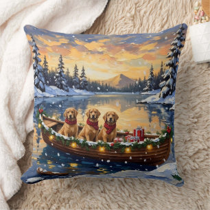 Golden Retriever Christmas Boat Holiday Cushion