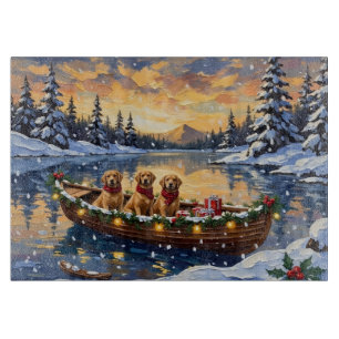 Golden Retriever Christmas Boat Holiday Cutting Board