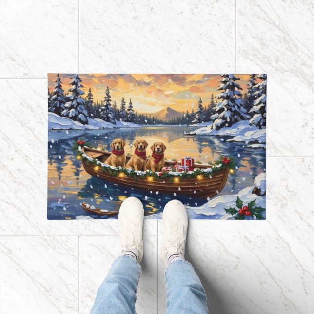 Golden Retriever Christmas Boat Holiday Doormat (Indoor)