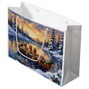 Golden Retriever Christmas Boat Holiday Large Gift Bag