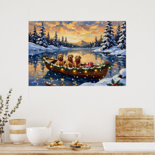 Golden Retriever Christmas Boat Holiday Poster