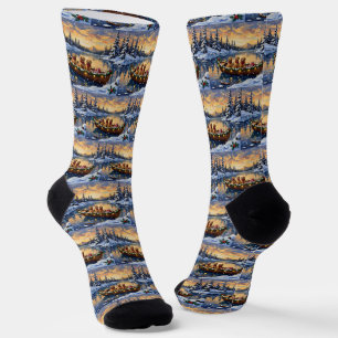 Golden Retriever Christmas Boat Holiday Socks