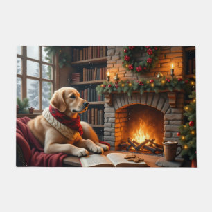 Golden Retriever Christmas Bookshop Art Doormat