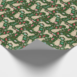 Golden Retriever Christmas Candy Canes Green Wrapping Paper