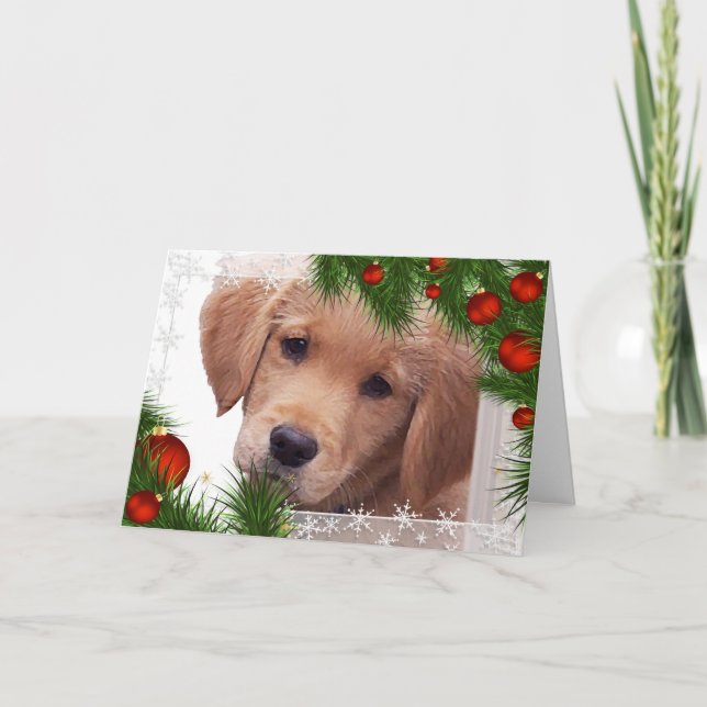 Golden Retriever Christmas Card- Cute Dog Puppy Holiday Card (Front)