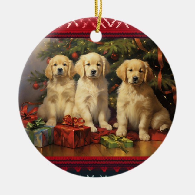 Golden Retriever Christmas Ceramic Tree Decoration (Front)