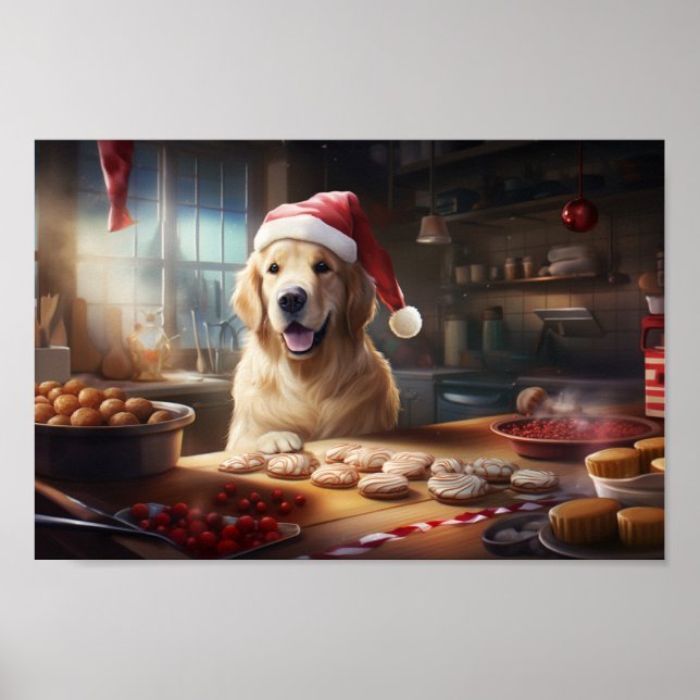 Golden Retriever Christmas Cookies Festive Holiday Poster (Front)