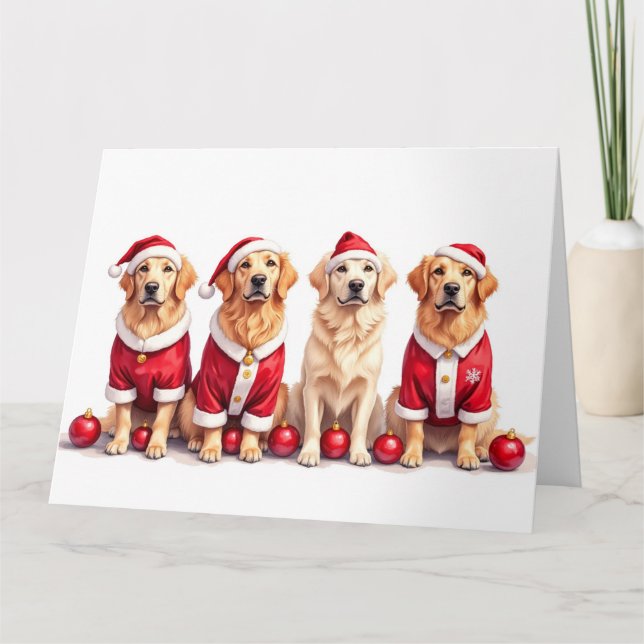 Golden Retriever Christmas Dress Santa Hat Card (Front)