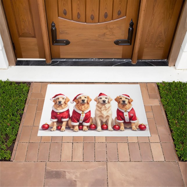 Golden Retriever Christmas Dress Santa Hat Doormat (Outdoor)