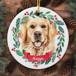 Golden Retriever Christmas Elegant Watercolor Dog Ceramic Tree Decoration