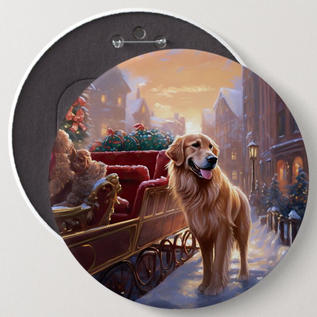 Golden Retriever Christmas Festive Season  6 Cm Round Badge (Front & Back)