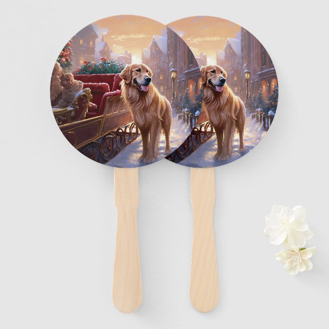 Golden Retriever Christmas Festive Season  Hand Fan (Front and Back)