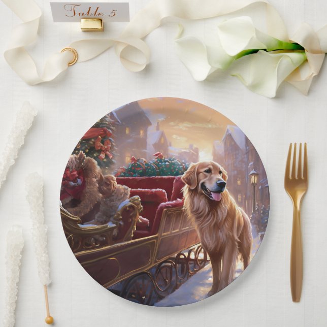 Golden Retriever Christmas Festive Season  Paper Plate (Wedding)