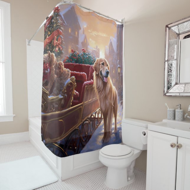 Golden Retriever Christmas Festive Season  Shower Curtain (In Situ)