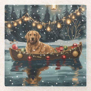 Golden Retriever Christmas Festive Voyage Glass Coaster