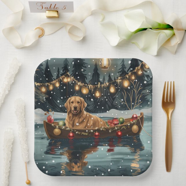 Golden Retriever Christmas Festive Voyage  Paper Plate (Wedding)