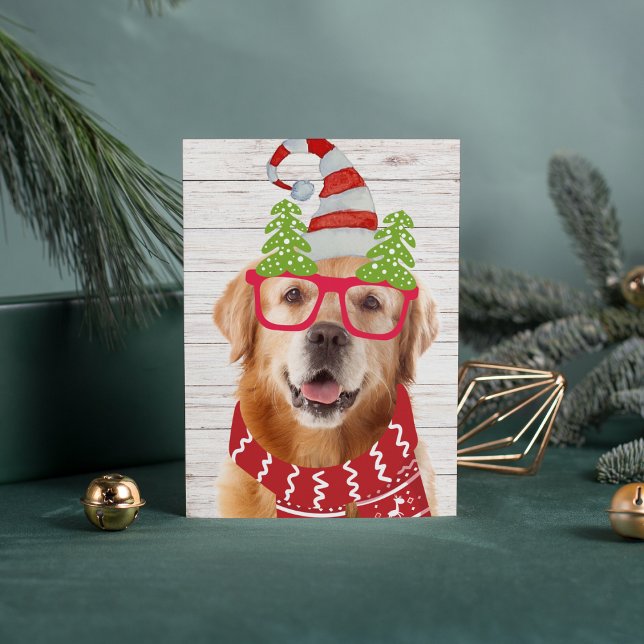 Golden Retriever Christmas Glasses Hat Scarf Funny Holiday Card (Creator Uploaded)
