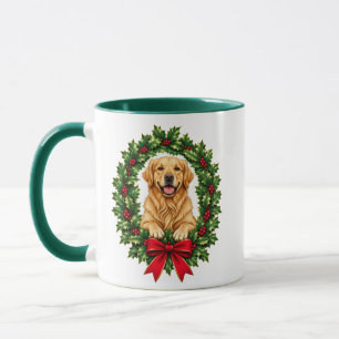 Golden Retriever Christmas Holly Wreath Mug