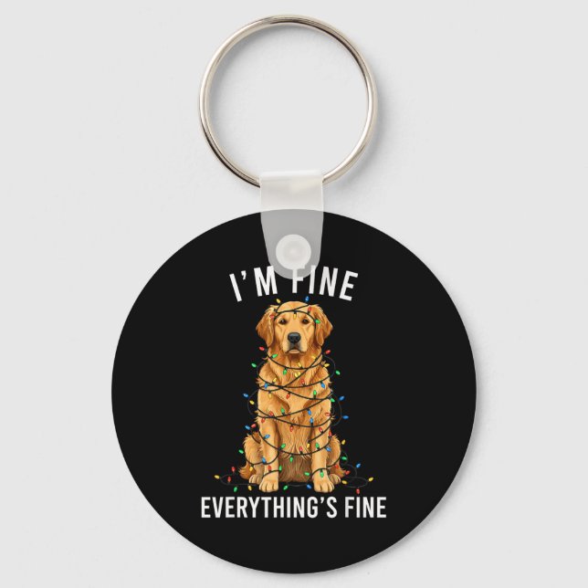 Golden Retriever Christmas I'm Fine Everything Is  Key Ring (Front)