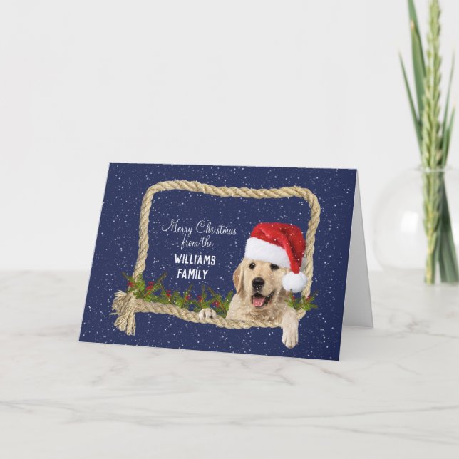 Golden Retriever Christmas in rope frame Holiday Card (Front)