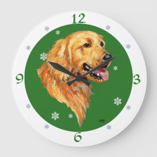 Golden Retriever Christmas Large Clock