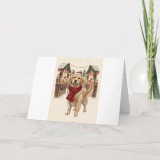 Golden Retriever Christmas market stroll Greeting Card