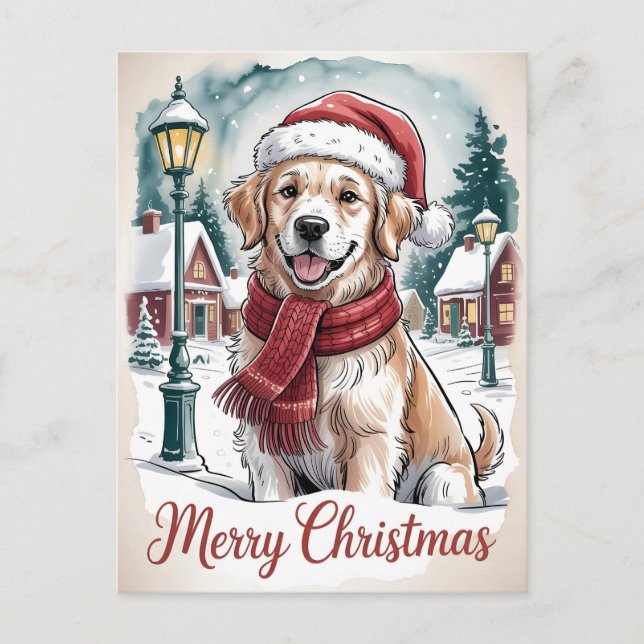 Golden Retriever Christmas Postcard (Front)